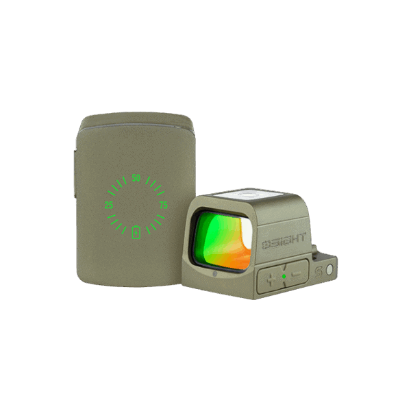 Osight S Olive Green: Enclosed aspherical optic with multi-reticle and patented rechargeable design, optimized for carry