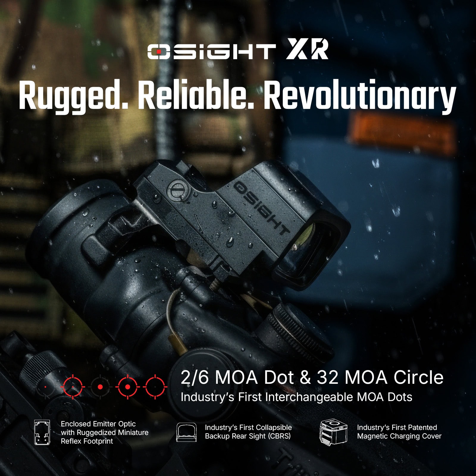 Osight XR Enclosed Red Dot Sight with Ruggedized Miniature Reflex Footprint and 2/6+32 MOA Multi-Reticle System - Image 2