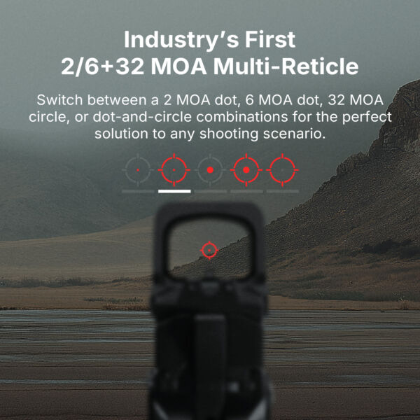 Osight XR Enclosed Red Dot Sight with Ruggedized Miniature Reflex Footprint and 2/6+32 MOA Multi-Reticle System - Image 4
